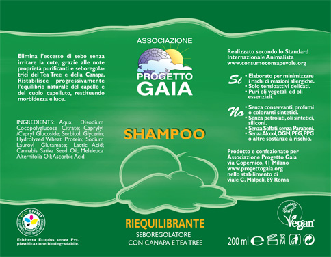 Shampoo Riequilibrante (seboregolatore  con canapa e tea tree) - 200 ml - Vegan